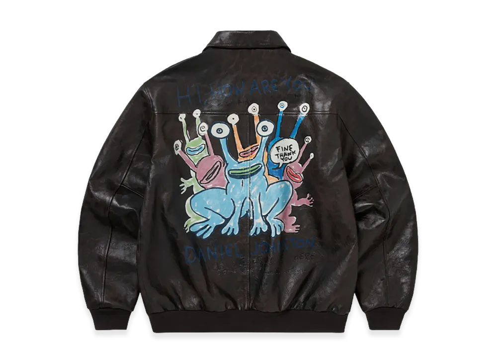 thisisneverthat TNT Daniel Johnston Frogs Leather Flight Jacket "Dark Brown"