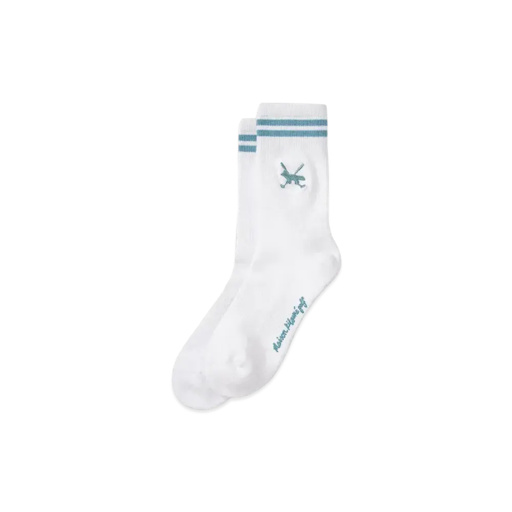 Maison Kitsune Golf Profile Fox Crew Socks "Blue Green"