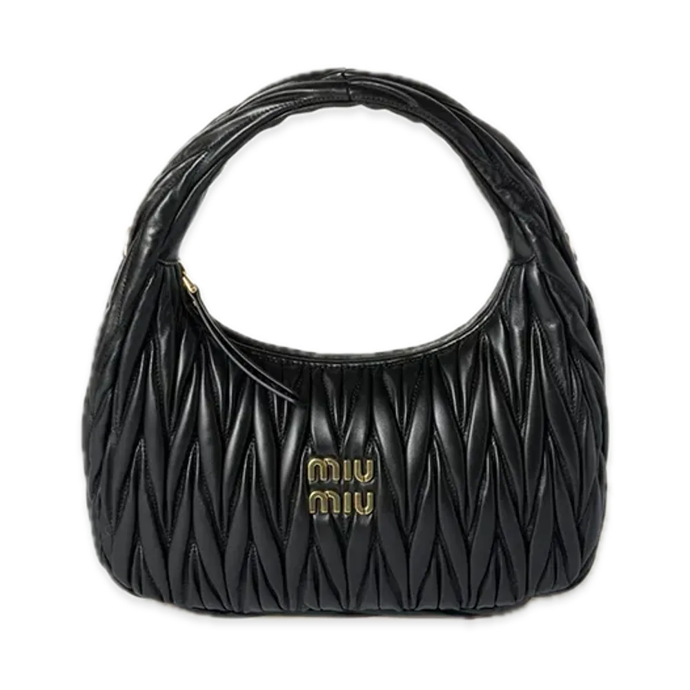 MIU MIU Wander Matelasse Leather Hobo Bag "Black"