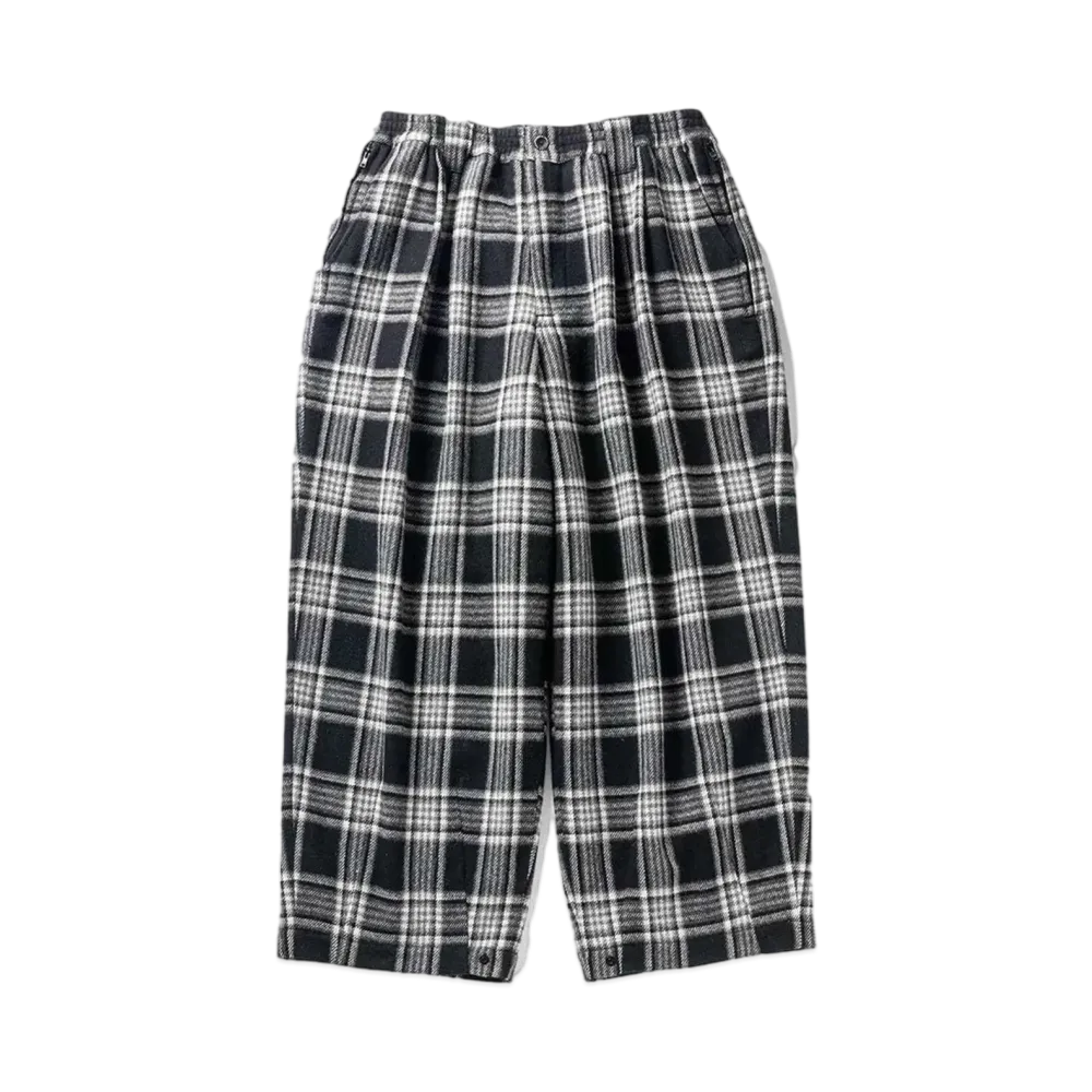 TIGHTBOOTH Plaid Flannel Baggy Slacks "Black"