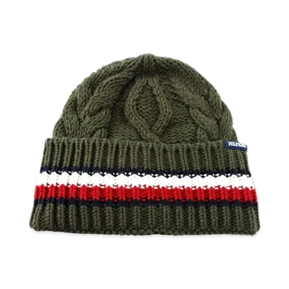 TOMMY HILFIGER Monotype Chunky Knit Beanie "ArmyGreen"