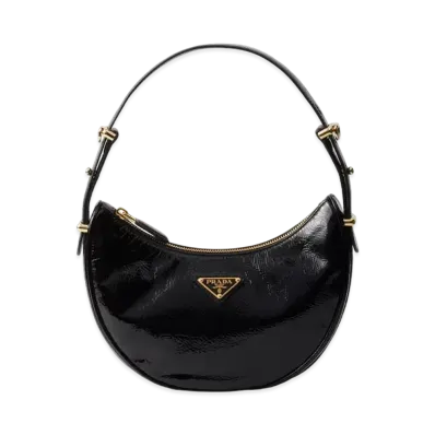 PRADA Arque Naplak Patent Leather Shoulder Bag "Black"