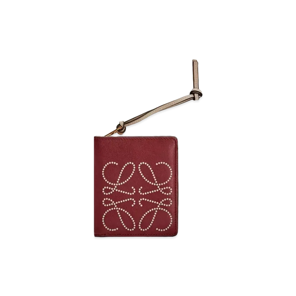 LOEWE Brand Compact Zip Wallet In Calfskin "Berry / Light Oat"