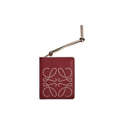 LOEWE Brand Compact Zip Wallet In Calfskin "Berry / Light Oat"