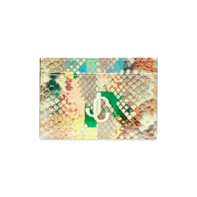Jimmy Choo Umika Glossy Rainbow Elaphe Card Holder With JC Logo "Sunrise Mix"