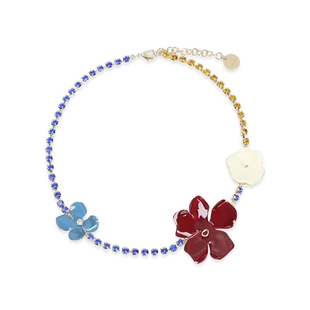 MARNI Women's Necklace with Multicolored Enameled Flowers "Burgundy"