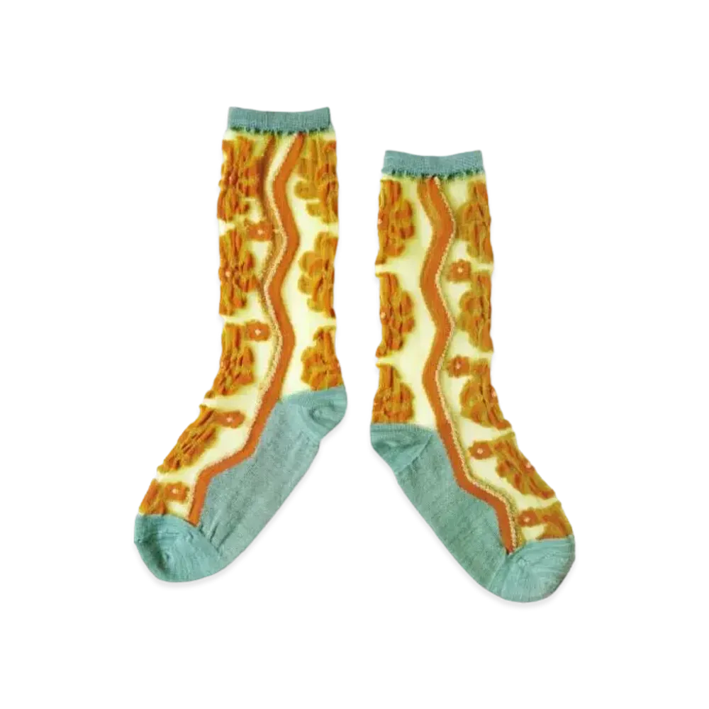 KAPITAL 200 Mulan Quilt See Through Socks "Yellow"