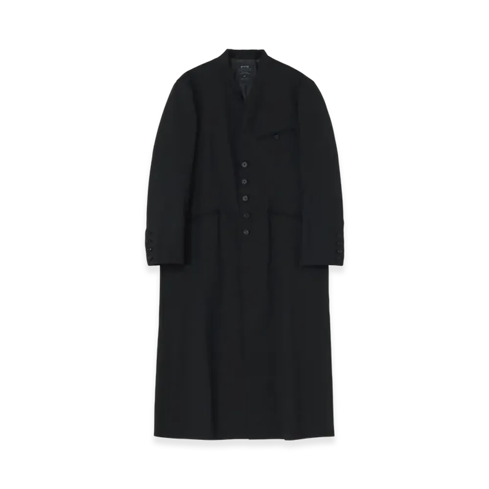 S'YTE T/W Gabardine Collarless 5-Button Long Jacket "Black"