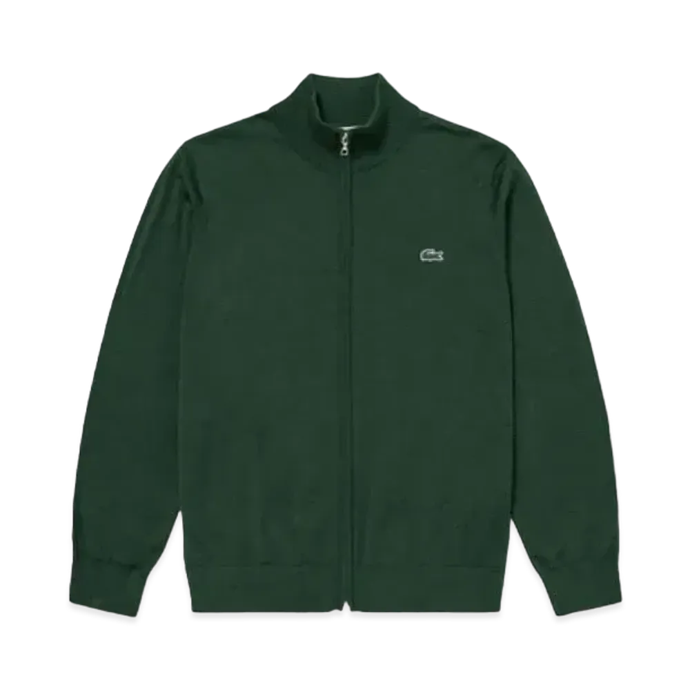 LACOSTE Washable Wool Zip Up Knit Sweater "Green"