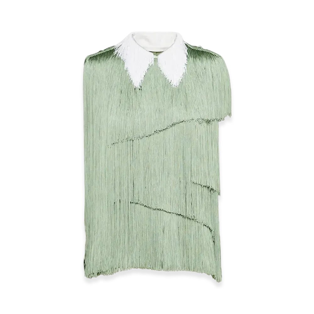 PRADA Women's Organza Top Fringe "Agave Green"