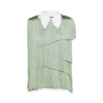 PRADA Women's Organza Top Fringe "Agave Green"