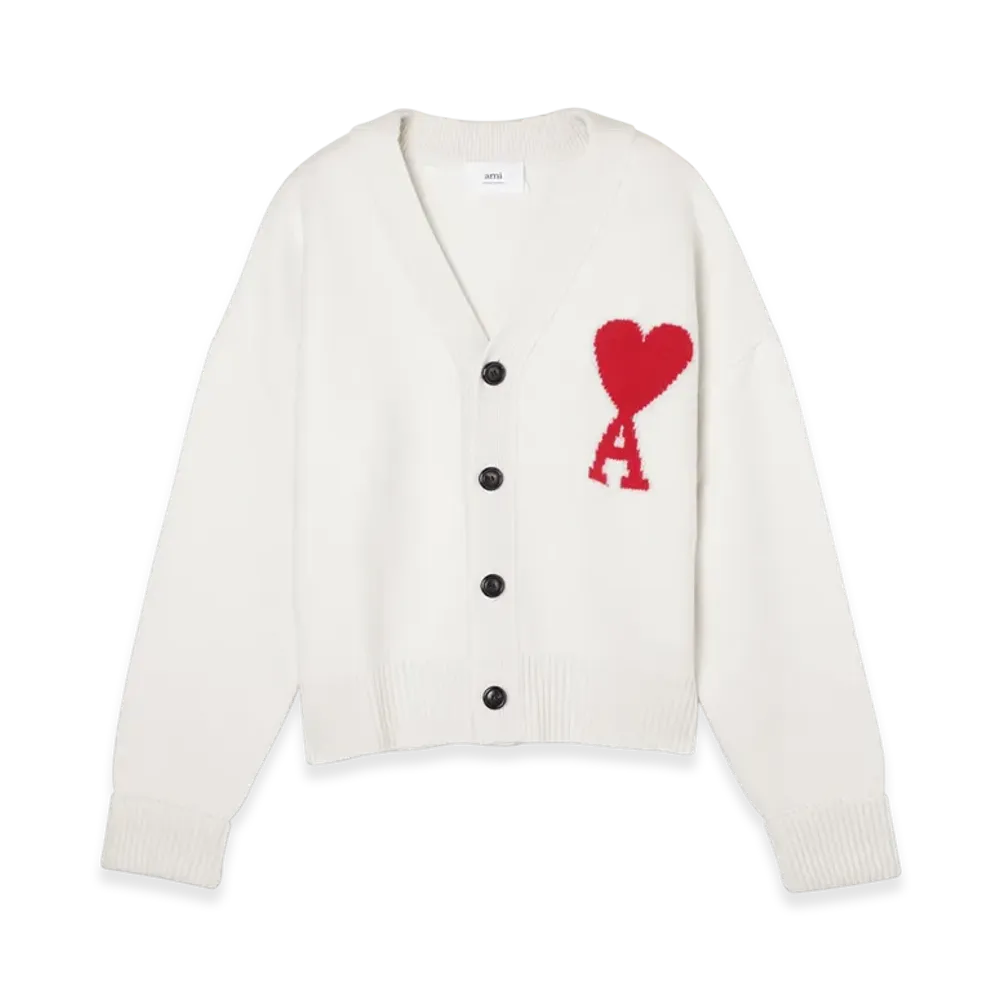 AMI PARIS ADC Cardigan "Offwhite/Red"