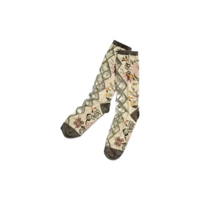 KAPITAL 156 Gobelin Flower See Through Socks "Light Beige"
