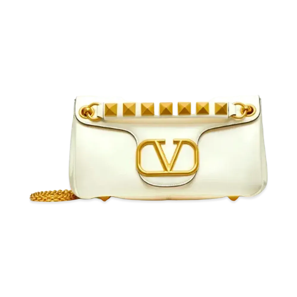 Valentino Studs Sign Nappa Leather Shoulder Bag "Ivory"