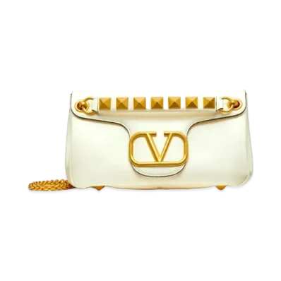 Valentino Studs Sign Nappa Leather Shoulder Bag "Ivory"