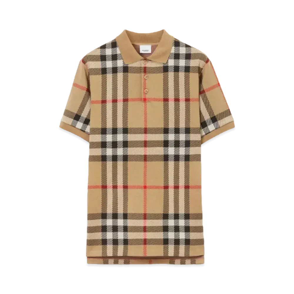 Burberry Men's Check Cotton Jacquard Polo Shirt "Archive Beige"