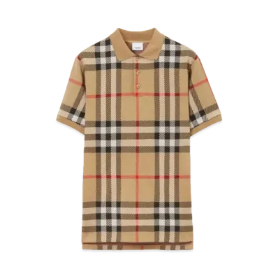 Burberry Men's Check Cotton Jacquard Polo Shirt "Archive Beige"