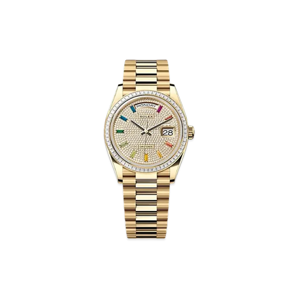 ROLEX Day-Date 36mm Yellow Gold Diamond 128398TBR "Pave diamonds"