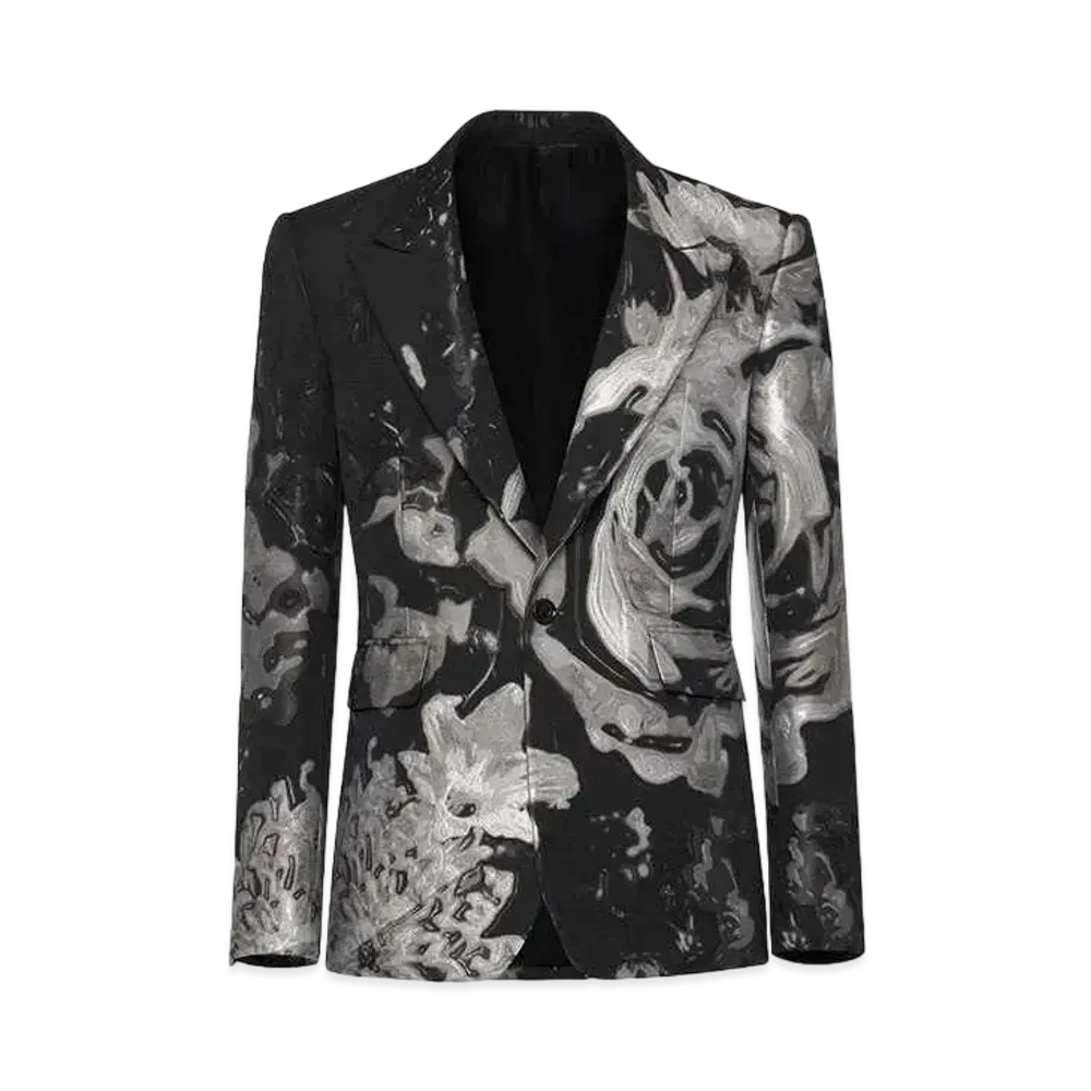 Alexander McQUEEN Wax Flower Single Breasted Jacket "Black/Silver"