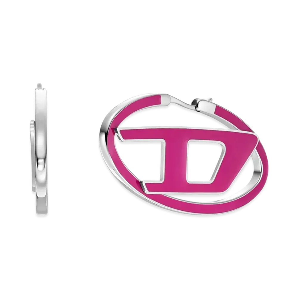 Diesel Dx1506 Stainless Steel Hoop Earrings "Pink White"