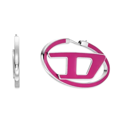 Diesel Dx1506 Stainless Steel Hoop Earrings "Pink White"