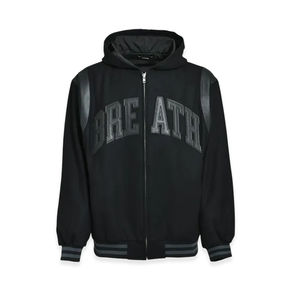 BREATH Arch Logo Hooded Varsity Jacket "Black/Black"