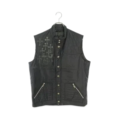 Chrome Hearts AXE Cemetally Cross Patch Zip Up Nylon Vest "Black"