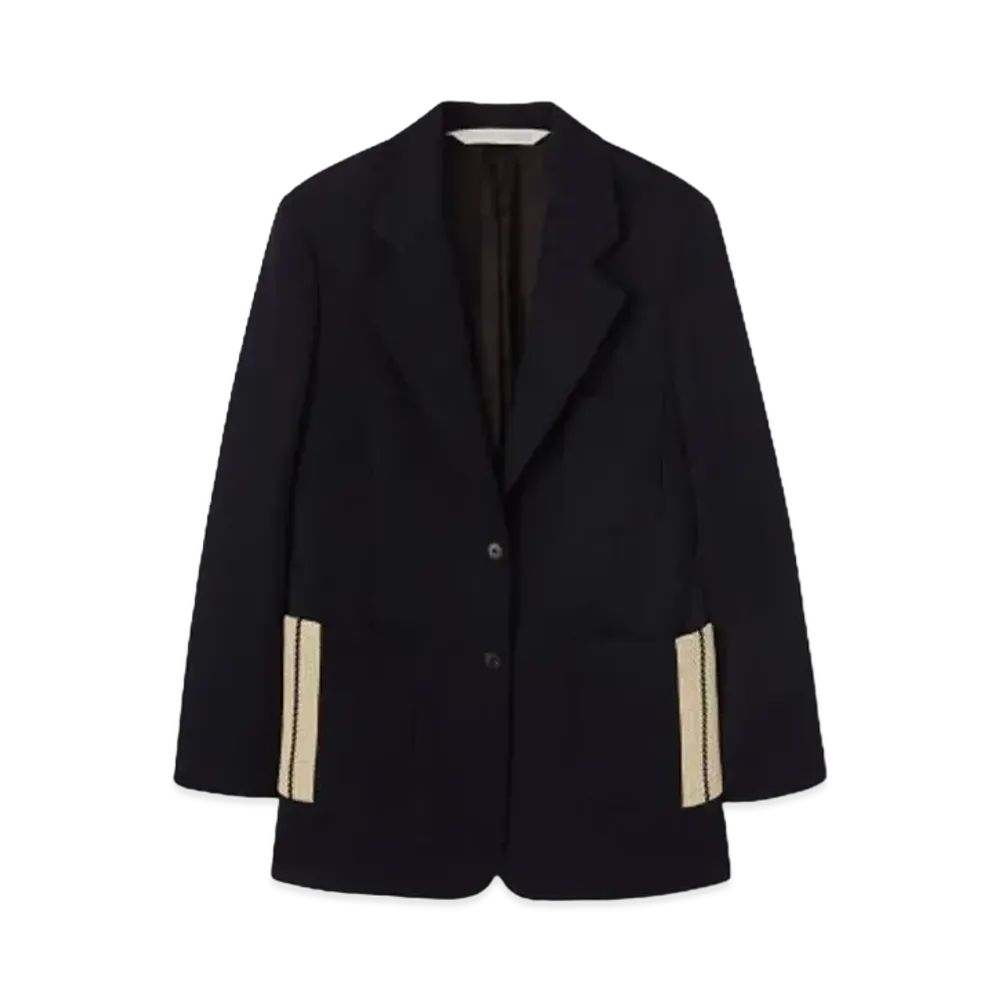 PALM ANGELS Wool Blend Blazer "Navy Blue/Off White"