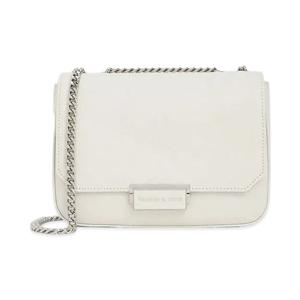 CHARLES & KEITH Push Lock Chain Handle Bag "White"