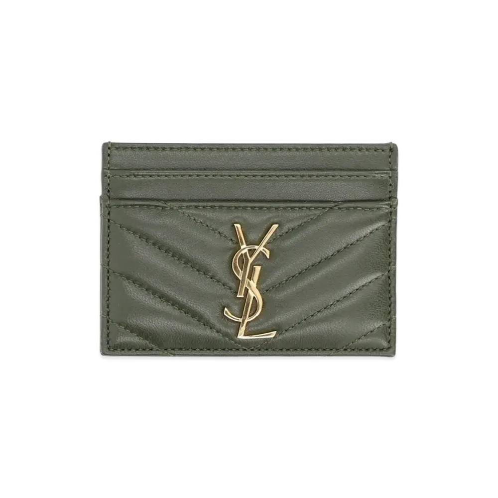 Saint Laurent Women's Nappa Leather Cassandre Card Holder "Bottle Green"