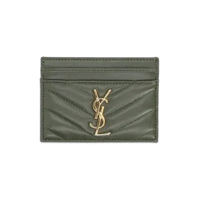 Saint Laurent Women's Nappa Leather Cassandre Card Holder "Bottle Green"
