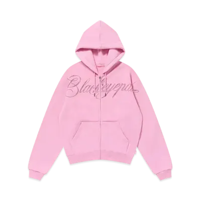 BlackEyePatch Rhinestone Big Script Zip Hoodie "Pink"