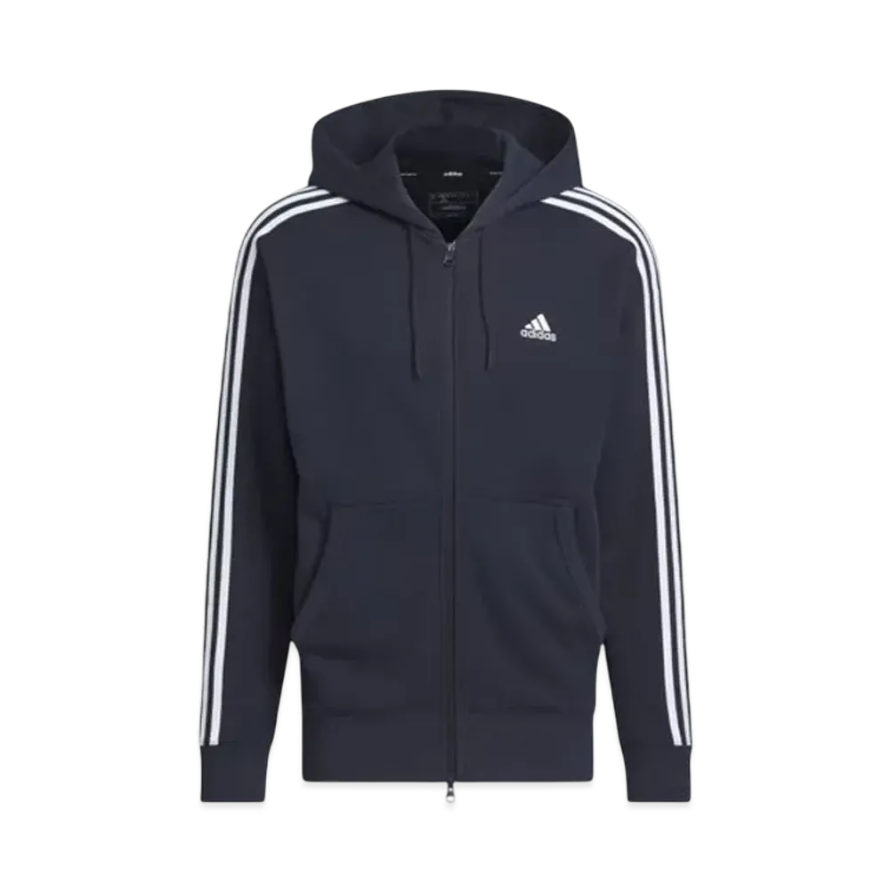 adidas Essentials Plus Loose Fit Three Stripes French Terry Full Zip Parka "Legend Ink"