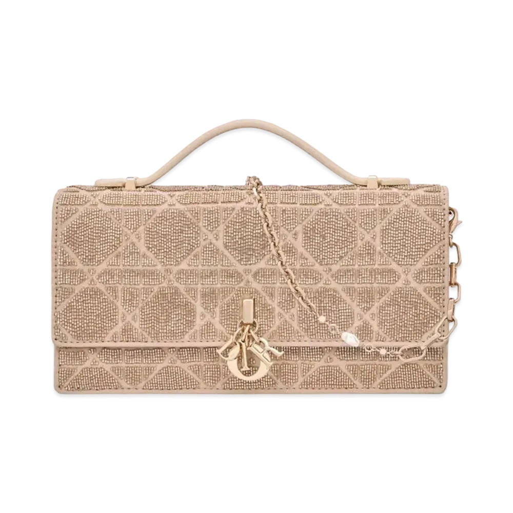 Dior Miss Dior Mini Bag Cannage Cotton Micropearl Embroidery "Caramel Beige"