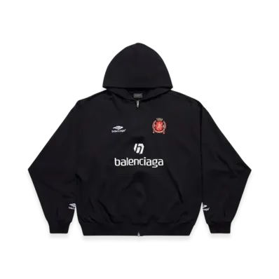 BALENCIAGA Soccer Series Seoul Soccer Zip-Up Medium Fit Hoodie "Black"