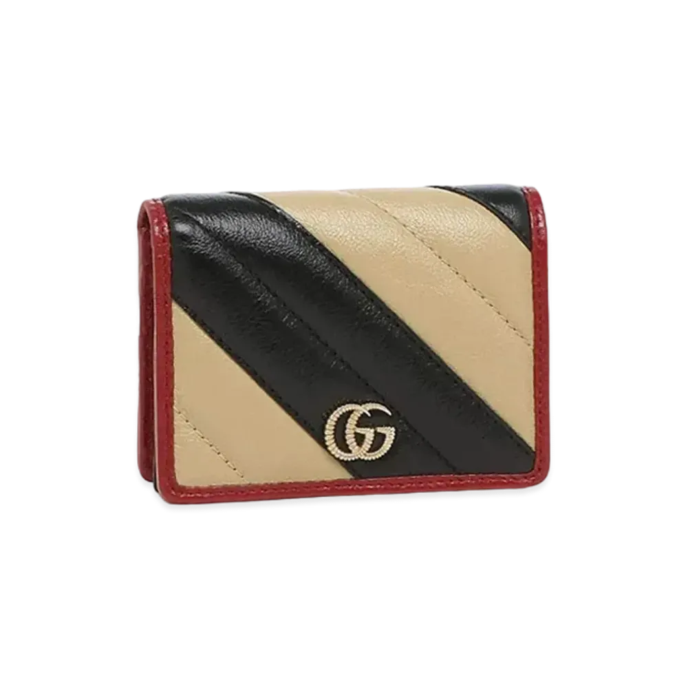 GUCCI GG Marmont Torsion Diagonal Quilting Leather Compact Wallet "Beige/Black Cherry"