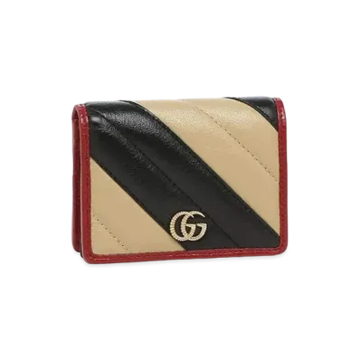 GUCCI GG Marmont Torsion Diagonal Quilting Leather Compact Wallet "Beige/Black Cherry"