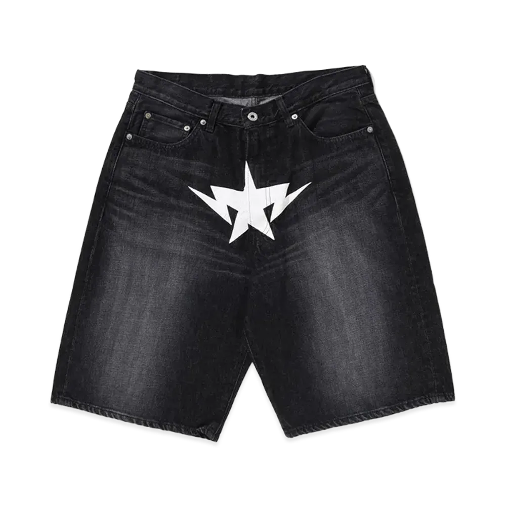 A BATHING APE Twin Sta Relaxed Fit Denim Shorts "Black"
