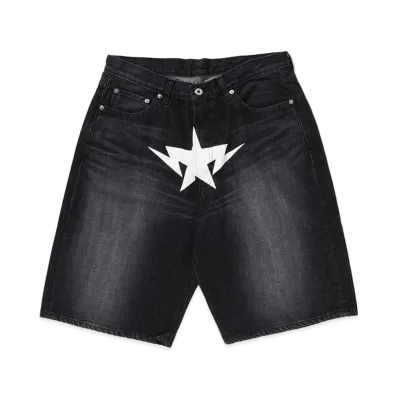A BATHING APE Twin Sta Relaxed Fit Denim Shorts "Black"
