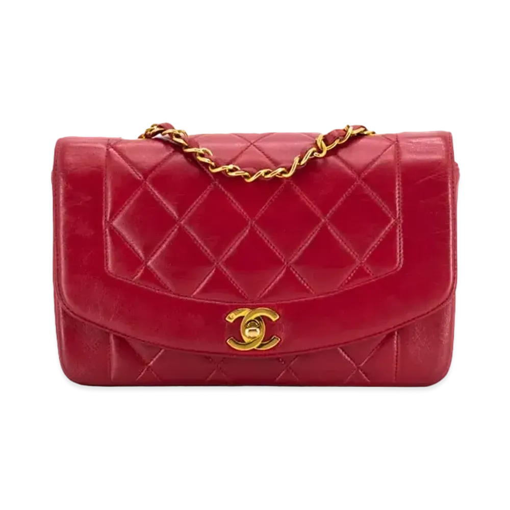 CHANEL Matelasse Diana Flap 22 Chain Shoulder Lambskin "Red"