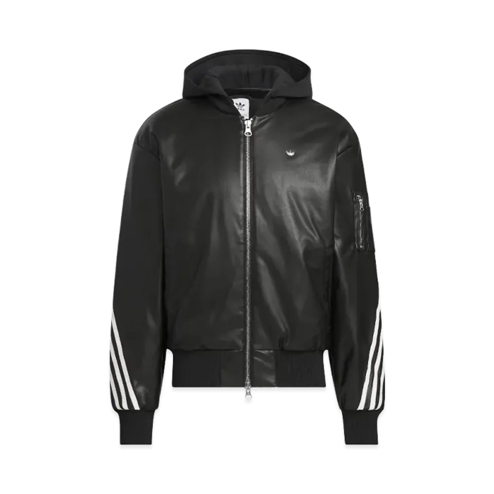 adidas Faux Leather Sporty Hooded Jacket "Black"