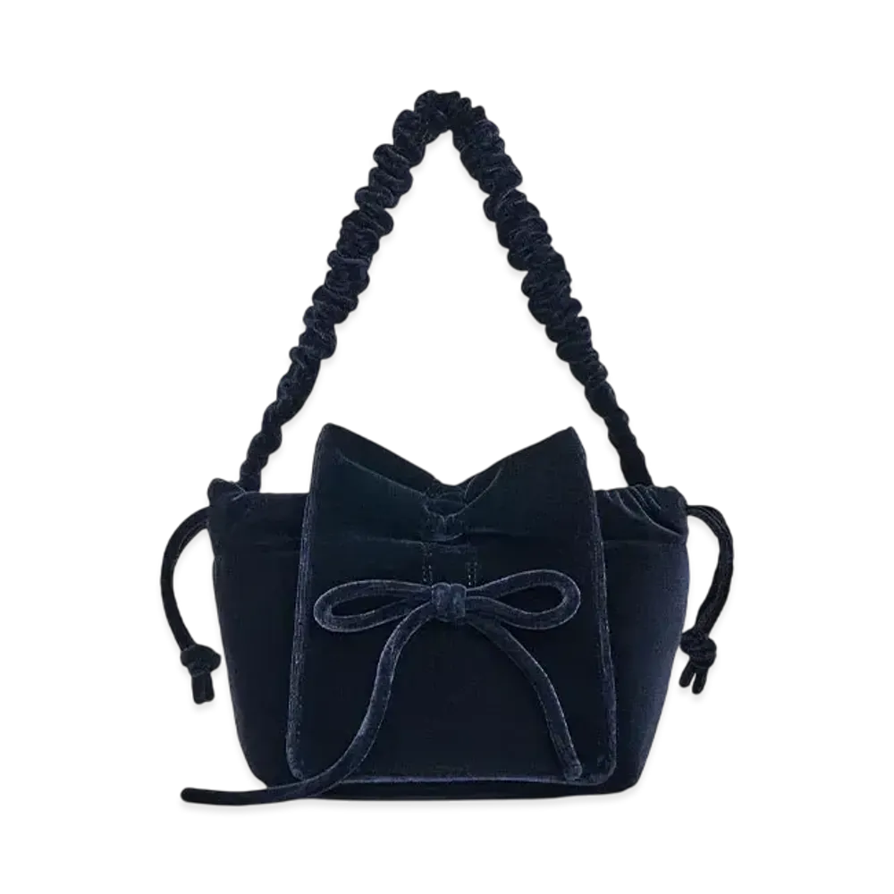 CHARLES & KEITH Velvet Bowl Ruched Top Handle Bag "DarkBlue"