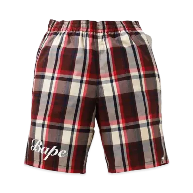 A BATHING APE CHECK SHORTS "Red"