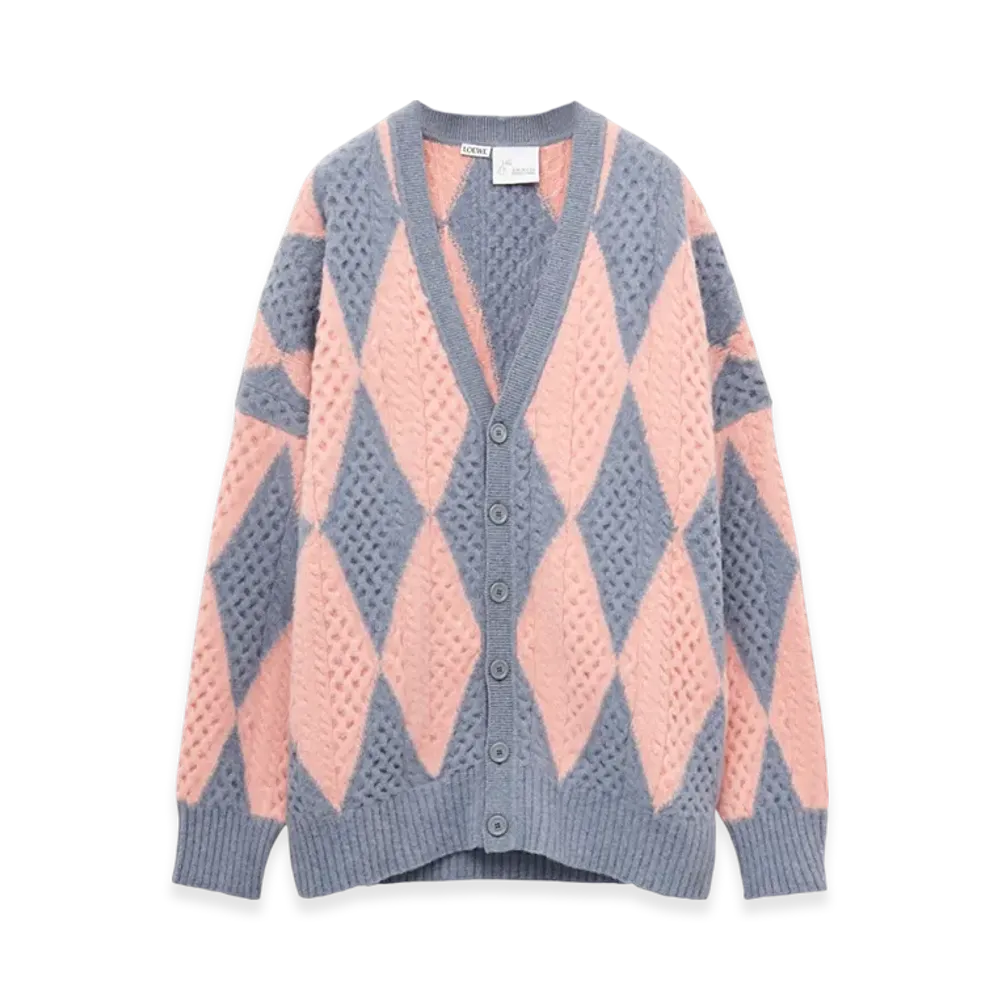 LOEWE x Howl's Moving Castle Diamonds Cardigan in Wool and Cashmere Blend "Lys/Salmon"
