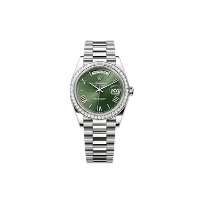 ROLEX Day-Date 40mm White Gold Diamond 228349RBR "Olive Green"