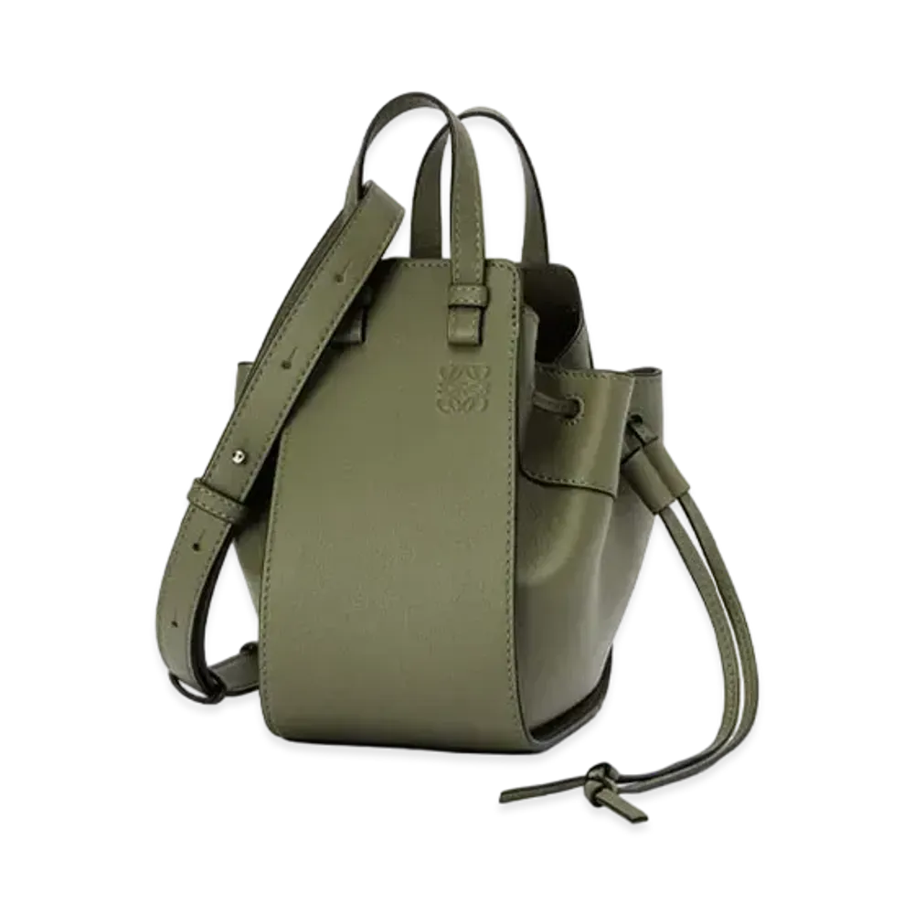 LOEWE Mini Hammock Drawstring In Classic Calfskin "Avocado Green"