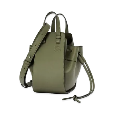 LOEWE Mini Hammock Drawstring In Classic Calfskin "Avocado Green"