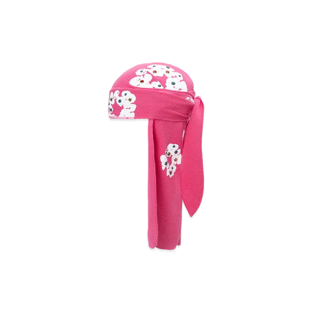 DENIM TEARS Rhinestone Cotton Wreath Durag "Pink"