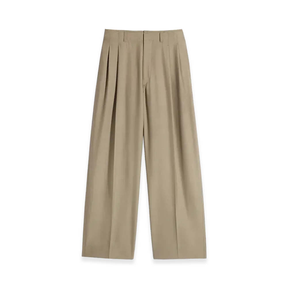 LEMAIRE Poly Wool Pleated Tailored Pants "Hay Green"