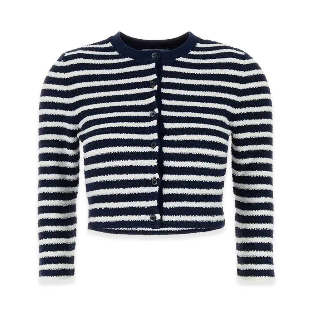 PRADA Women's Embroideboucle Cardigan "Stripped"